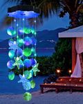 Toodour Solar Christmas Wind Chimes, Shells Lights Gifts for Mom Grandma Women Wife Girls, Waterproof Solar Outdoor Decorative Mobile Lights for Holiday Garden Yard Window Xmas Decor (Blue & Green)