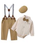 ZOEREA Baby Boy Clothes Infant Tuxedo Long Sleeve Gentleman Outfits + Suspender Pants + Bowtie + Beret Hat Baby Boy Suit Set