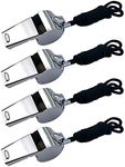 BEADNOVA Stainless Steel Whistle with Lanyard Coach Whistle Police Whistle Metal Whistles Sports Whistle Coaches Whistles (4 Pack, Silver)