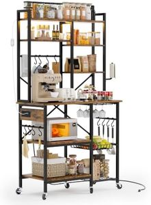Cibert Bakers Rack with Power Outlet, Rolling Microwave Kitchen Cart, Brown