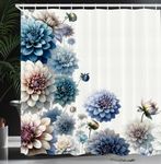 Ambesonne Blue Shower Curtain, Dahlia Flowers Garden Bloom in Gloomy Colors Modern Concept Nature Print, Cloth Fabric Bathroom Decor Set with Hooks, 69" W x 70" L, White Dark Mauve Teal