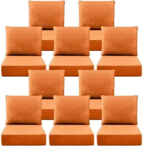 Luxury 6" Outdoor Cushions for Patio Furniture, 24x24x6" Thick Seat Cushion Set of 10, Fade Resistant Couch Chair Replacement Cushions High Density Wicker Chair Cushion w/ Removable Cover, Orange