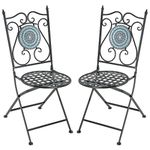 COSTWAY 3 Piece Patio Bistro Set, Mosaic Metal Dining Set Garden Round Table with 2 Folding Chairs, Indoor Outdoor Conversation Furniture Set for Balcony Yard Poolside (Multicolor, 2 Chairs Only)