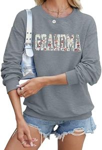 MYHALF Grandma Embroidered Sweatshirts for Women: Grandma Floral Applique Shirts Nana Gifts Casual Crewneck Pullover Tops, Gray, X-Large