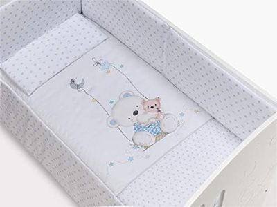 mibebestore Edredón de Cuna desenfundable + Protector desenfundable + Cojín Columpio Color Blanco/Azul, tamaño Cuna 60 x 120