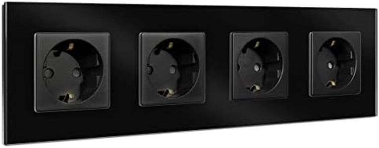 Navaris Presa di Corrente Elettrica Quadrupla - Placca con Cornice in Vetro Nero x4 Prese Parete - Scatola Incasso a Muro Placca Nera Spina F - 2 Poli