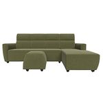 Wakefit Sofa Set for Living Room | 3 Year Warranty | L Shape Sofa, Sofa Set, Wooden Sofa Set for Living Room, 3 Seater Sofa + Right Aligned Chaise + Ottoman - Belize (Fabric, Green)