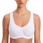 SYROKAN Women's Max Control Solid High Impact Plus Size Underwire Sports Bra for Large Breasts White 40D