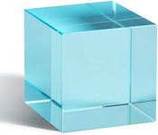 QFkris K9 Crystal Optical Glass Prism Cube Paperweight Ornament Art Glass Figurine Table Home Collectible Decor Photography Accessory (1.5inch,Cyan)