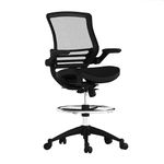 Flash Furniture Mid-Back Transparent Black Mesh Drafting Chair with Black Frame and Flip-Up Arms