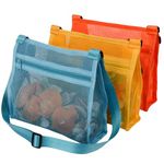 MUYIZI Beach Mesh Bag Beach Shell Bags for Holding Beach Shell,Toys (Blue&Yellow&Orange 3pack) Shell Collecting Bags for Kids Shell bag for Picking Up Shell