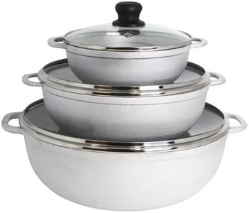 IMUSA Natural Traditional Caldero 3-Piece Set made in Colombia with Glass Lid & Steam Vent (1.4/3.4/6.6) Quart, Silver (Dutch Oven Set)