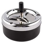 ONE250 Round Push Down Stainless Steel Modern Tabletop Cigarette Ashtray with Spinning Tray, Cigarette Ashtray for Indoor or Outdoor Use, Ash Holder for Smokers, Smoking Ash Tray for Home Office