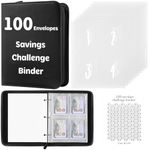 100 Envelopes Savings Challenge Binder, Budget Binder Wallet with Cash Stuffing for Planning, Fun & Easy Saving for Office, Home, School (Black)