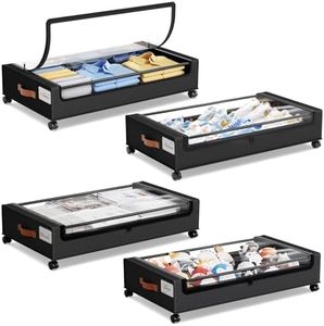 Yecaye 4 Pack Under Bed Storage with Wheels, Under Bed Storage Containers with Lids, Large Under Bed Rolling Storage with Clear Window & Label, Rolling Drawers for Clothes, Blankets, Books