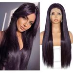 Sapphirewigs 13x6 Straight Lace Front Wigs Purple Long Straight Wig for Women Kanekalon Futura Synthetic Wig 150% Density Party Daily Wear Heat Resistant 26inch