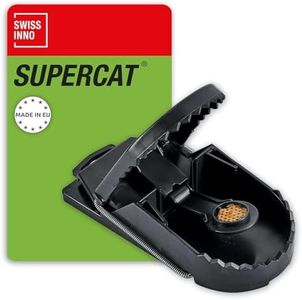 SWISSINNO Rattenfalle Schlagfalle SuperCat für Ratten mit Köder – Extra Starke, Wiederverwendbare mit Erdnussbutter-Lockstoff – Hygienisch & sofort einsatzbereit - 1 Falle