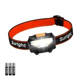 Suright Headlamp, Powerful Headlamp, 3 Lighting Modes 60° Adjustable 140LM, Waterproof and Lightweight, LED Torch for Fishing, Camping, Reading, Hiking, Cycling, Running, 3 AAA Batteries Included