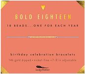 Lucky Feather Milestone 18th Birthday Gifts For Women - 14K Gold Dipped Beads Bracelet on Adjustable 7”- 8” Cord - Bold 18 Year Old Gifts