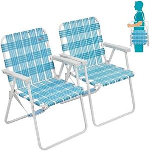 #WEJOY 2 Pack Folding Webbed Lawn Beach Chair,Heavy Duty Portable Chairs for Outside with Hard Arm,Carry Strap for Outdoor Camping Garden Concert Festival Sand Picnic BBQ