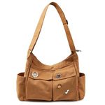 Captain Blues Large Capacity Canvas Messenger Shoulder Bags for Women, Soft and Solid Denim Leisure Travel Bag with Multiple Pockets and Adjustable Straps - Perfect Denim Crossbody Bags (Brown)