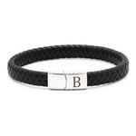 HAYOUWAY Mens Leather Bracelet with Initials Letter A-Z Bracelets for Women, Adjustable Braided Leather Bracelet with Stainless Steel Magnetic Clasp Black Leather Bracelet Jewelry Gifts for Men Boys