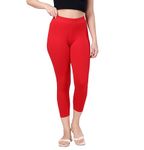 TRASA Tailored Cut & Classic Fit Stretchable Cotton Fabric Mid-Rise Skinny Fit High Ankle Length/Cropped Length Leggings for Women - Red, Size - 3XL