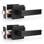 Probrico 2 Pack| Square Privacy Door Levers Matte Black Bed Bath Door Handles, Keyless Interior Door Lockset Heavy Duty Leversets for Left or Right Handed Doors