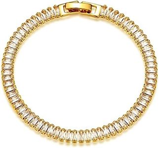 MEVECCO Bracelet for Women Gold Tennis Chain Baguette Zirconia Cut Faux Diamond 14K Gold Plated Dainty Simple Jewelry