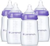 Lansinoh Anti-Colic Baby Bottles, BPA-Free Plastic, 8 Ounces, 4 Count, Medium Flow Nipples (Size M), Breastfeeding Bottle with NaturalWave Design
