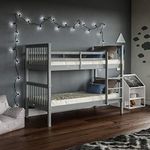 Vida Designs Milan Bunk Bed With Ladder, Kids Twin Sleeper, Solid Pine Wood Frame, Children's, Single 3 Foot, Grey