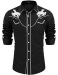 COOFANDY Men's Western Shirts Long Sleeve Slim Fit Embroideres Cowboy Shirts Casual Button Down Shirt, Black(horse), Medium