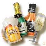 ITAF Set Of 4 pcs Birthday Anniversary Cocktail Bachelor Theme Decoration Kit-Beer Mug Cheers Foil Balloon, Wine Glass Cheers Foil Balloon, Champagne Bottle Foil Balloon, Whiskey Foil Balloon Combo of 4 pcs (BEER MUG WINE GLASS CHAMPAGNE WHISKEY)