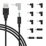 5V USB to DC Power Cable Power Cord Universal Charging Cable 5.5x2.1mm DC Jack with 10 Connector Tips for Led Strip Lights, Mini Projector, Router, Keyboard, USB Hub and More Device