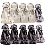 ForceWave 10 Pieces Silky Durags Long Tail for Women Men Satin Durag 360 Wave，Dorag, 10 Pieces, 3 Black, 3 White, 2 Grey, 1 Black White Seam, 1 White Black Seam, 1 Count (Pack of 10)