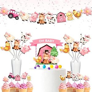 Farm Animals Baby Shower Party Decoration Set , Barn Animals Bundle Theme Party Supplies for Barnyard Baby Shower for Girls.