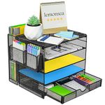Lemonsea 5-Tier Desk Organizers and Storage,Mash Paper Letter Tray with Sliding Drawers and Pen Holder, desktop file organizer for Home, Office, School, Black (5 tier-new)