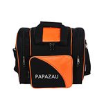 PAPAZAU Bowling Bag for Single Ball - Single Ball Tote Bag with Padded Ball Holder - Fits a Single Pair of Bowling Shoes Up to Mens Size 14 (Black/Orange)