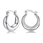 Sterling Silver Hoop Earrings for Women, Chunky Silver Hoop Earrings, Thick Hypoallergenic Huggies Hoops Earrings Jewellery for Girls Men (Outer Diameter: 20mm)