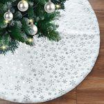 Artmag Christmas Tree Skirt - 48 inches Large White Luxury Faux Fur Tree Skirt with Silver Snowflake Christmas Decorations Holiday Thick Plush Tree Xmas Ornaments (White/Silver)