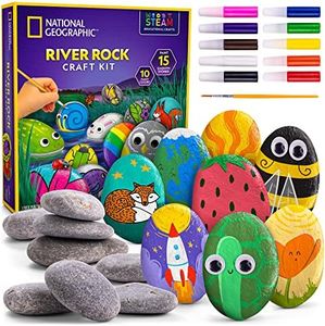 Blue Marble National Geographic Rock Painting Kit - Arts & Crafts Kit for Kids, Paint & Decorate 15 River Rocks with 10 Paint Colours & More Art Supplies, Kids Craft, Outdoor Toys, Kids Art Kit, Kids Activity Kit