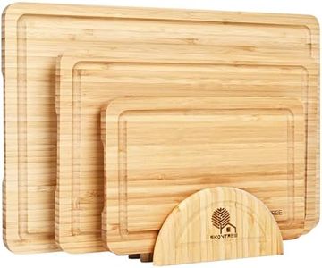 [Skovtree] Bamboo Cutting Board 3 Pieces Set, Chopping Board with Juice Groove, Stand and Easy Grip Handle for Meat Vegetables Cheese and Fruits.