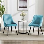 Finch Fox® Morris Velvet Dining Chair for Living Room, Bedroom, Home Office with Black Metal Legs in Light Blue Color (Set of 2)