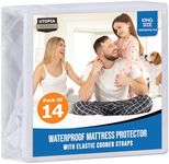 Utopia Bedding Waterproof Strap Mattress Protector King Bed 150 x 200 cm White, (Pack of 14), Fits Up to 30 cm Deep Mattresses, Premium Terry Mattress Protector, 4 Side Elastic Strap Mattress Cover