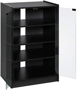 HOMCOM Media Cabinet, 4-Tier Stereo Cabinet, Modern Audio Video Media Stand with Adjustable Shelves, Tempered Glass Doors, and Cable Management, Distressed Black