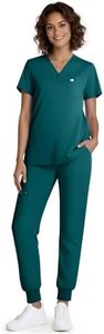 Eadflie Scrubs for Women Medical Scrubs Set - V-Neck Top & Jogger Pants with 5 Pockets, Soft Stretch Woven fabric,Side splits - (Forest Green/M)