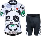 Cycling Jersey Kids,Short Sleeve Cartoon Road Mountain Bike Jersey Set/Top/Short for Girls Boys Breathable, Panda, Large