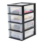 Iris Ohyama Plastic Storage Drawers Unit, 4 Deep Drawers, Black, Easy-Pull Drawers, A4, A5 & A6 Format, File Organiser, For Office, School, Stationary, BPA Free, Chest, Tower, OCH-2004