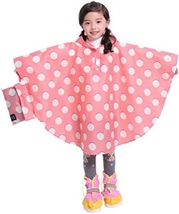 Spmor Kids Rain Poncho Hooded Jacket Rain Coat Pink Polka Dot S(Fits Height 31.4''-39.3'')