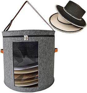 Aeeteek Hat Storage Box 19" D x 17" H Portable Felt Organizer Bucket Foldable Large Capacity Bag Round Travel Hat Container with Dust Proof Lid, Stuffed Animal Toys and Clothes Storage Bin (Grey)